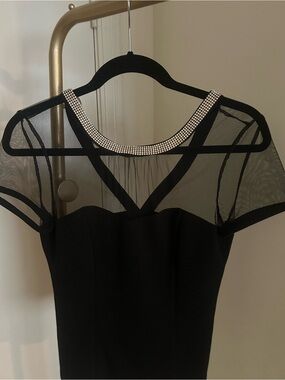 Windsor Black Rhinestone Mesh Top Sheer Sleeve Party Going Out Top
